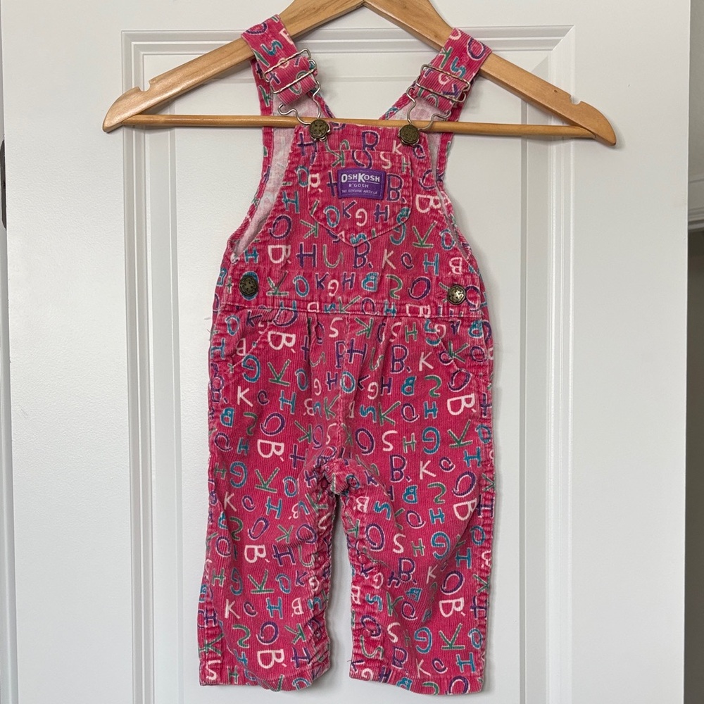 Rare Vintage 90s Pink Corduroy Overalls with Alphabet Print